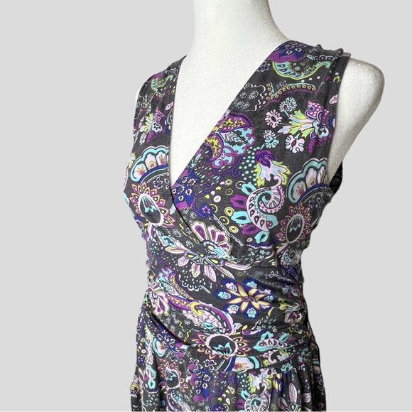 Athleta Floral Faux Wrap Active Dress Size MP Jura Stretch Pockets Purple Gray - Picture 3 of 9
